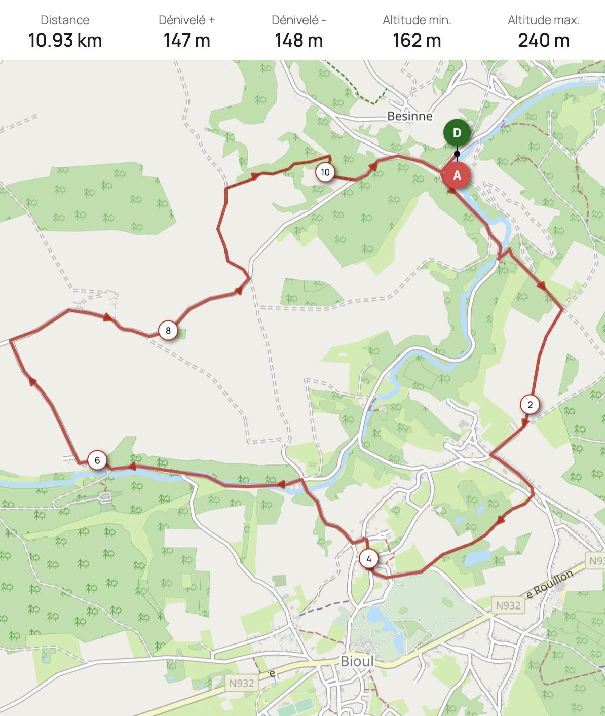 Carte entre Arbre et Lesve Carte de promenade